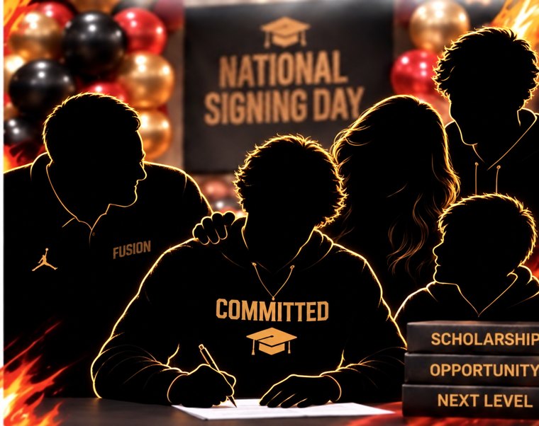 Silhouette of a player and family on National Signing Day